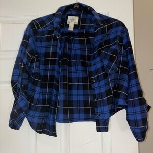 Forever 21 Blue and Black Checkered Cropped Shirt